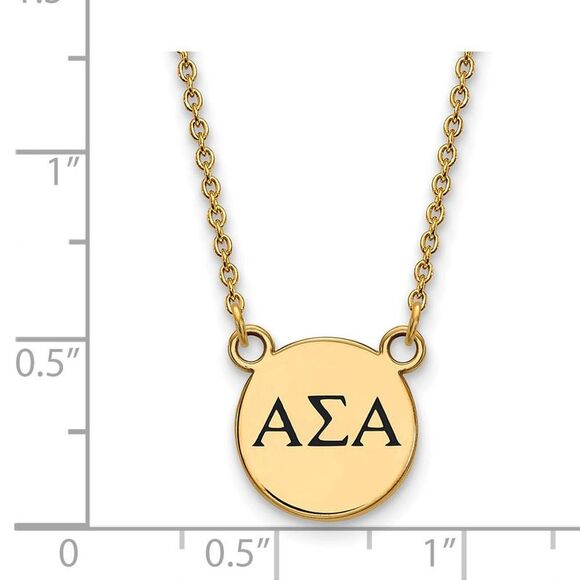 14K Plated Silver Alpha Sigma Alpha Small Black Enamel Necklace - Picture 2 of 4